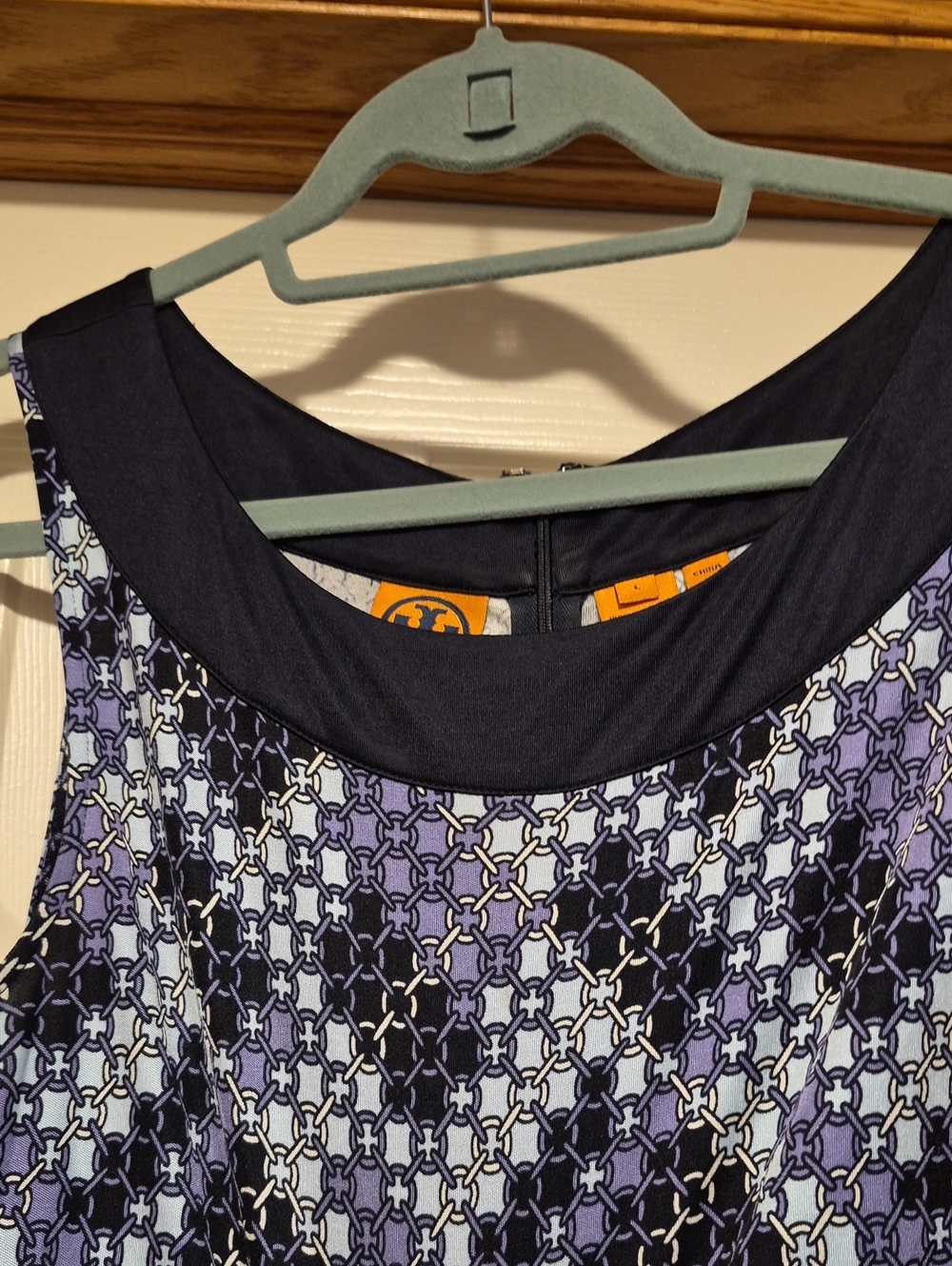 Tory Burch Black and Blue Geometric Silk Dress